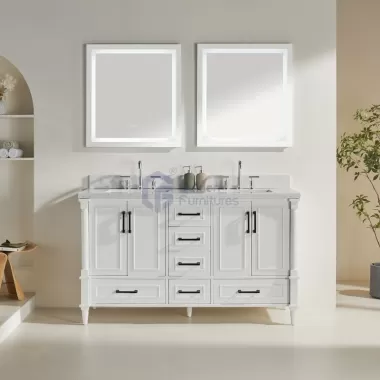 Iris7060 White Transitional Solid Wood Vanity