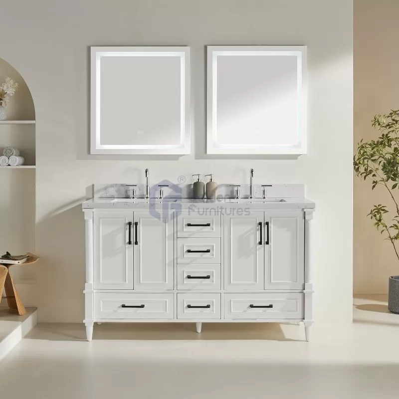 Iris7060 White Transitional Solid Wood Vanity