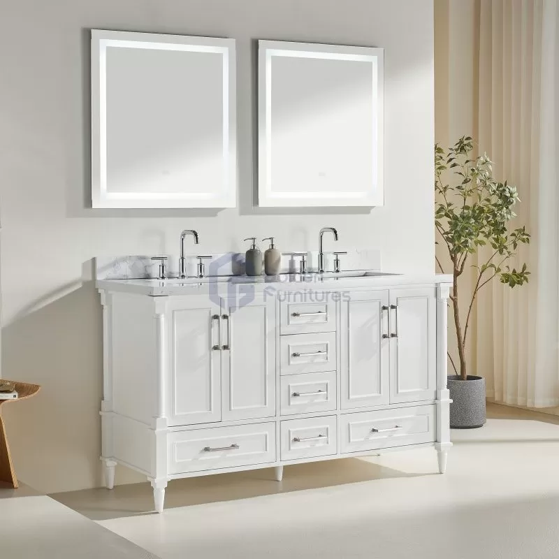 Iris7060 White Transitional Solid Wood Vanity