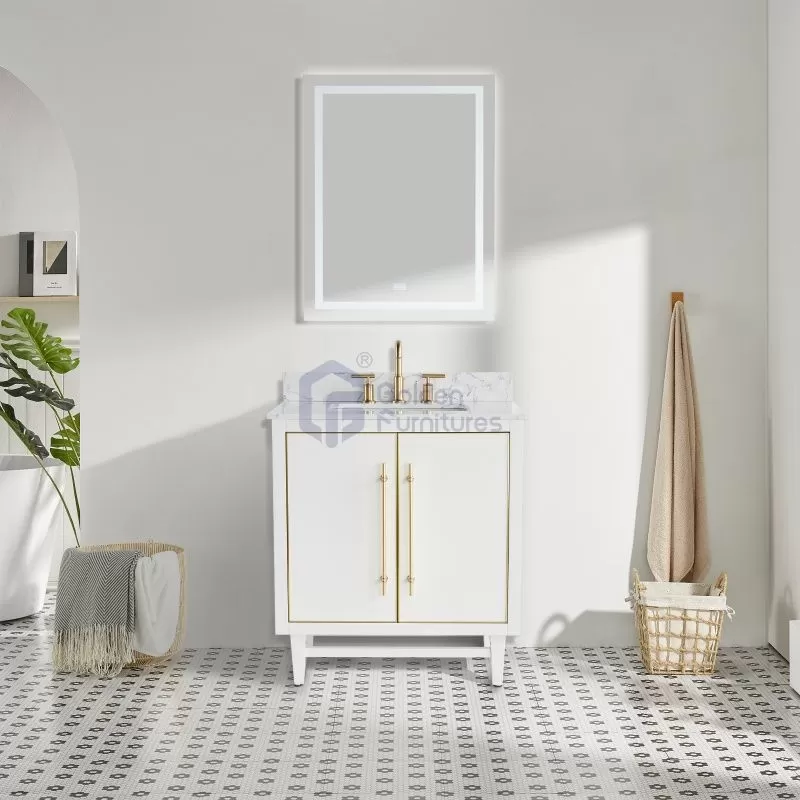 Iris14030 White Transitional Solid Wood Vanity